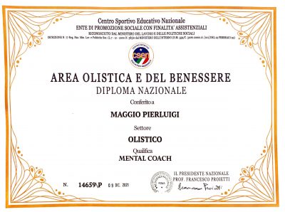 Certificato Mental Coach CSEN Pierluigi Maggio